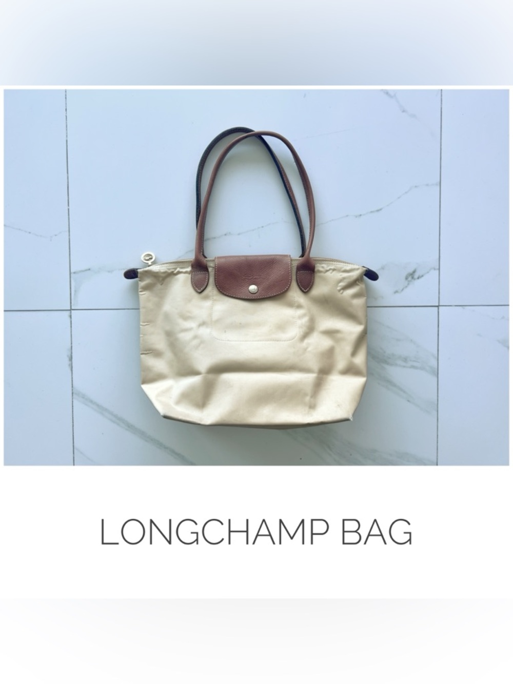 Longchamp bag tan brown medium tote shopper nylon purse le pliage